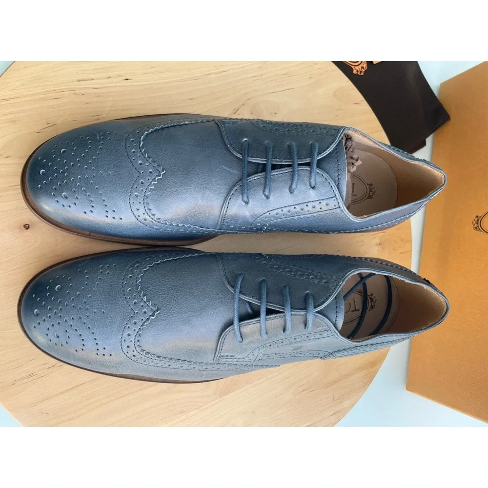 Tod's Men's Derby Bucature Cuoio SY Grey Leather Oxford shoes, Size UK 7 (US 8)